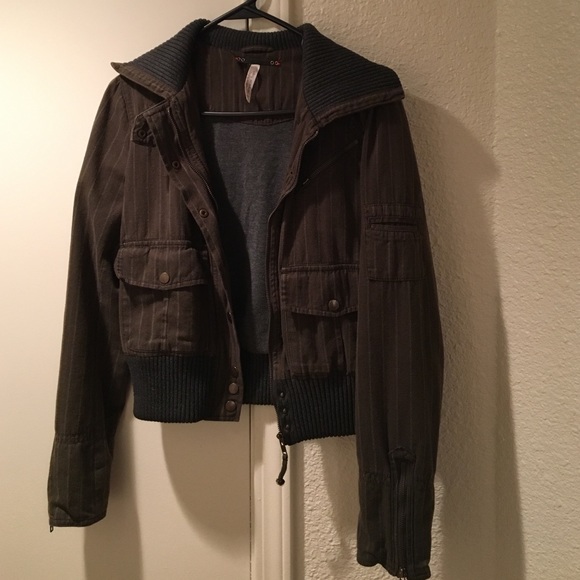 Free People Pin Stripe Bomber Jacket