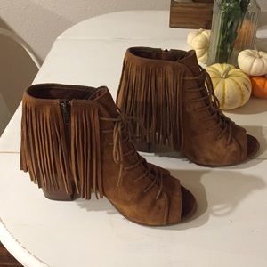 Steve Madden suede fringe lace-up booties