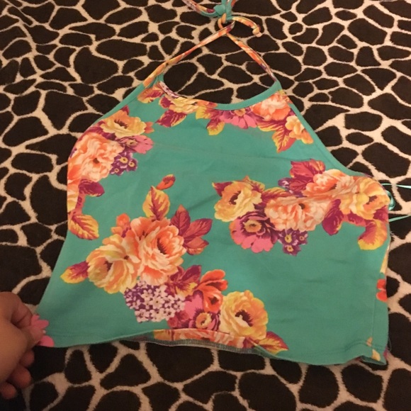 Blue flower neck over blouse