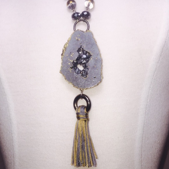 Handmade Gold Dipped Druzy Necklace - Picture 2 of 4