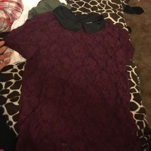 Burgendy collar shirt laced