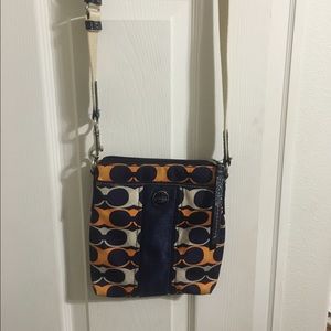 Blue and yellow coach bag