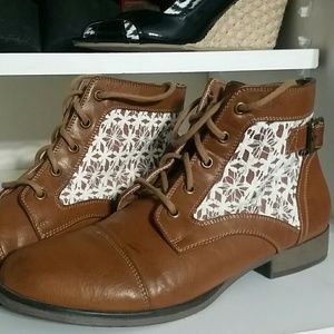 Brown Boots with White Lace Sides