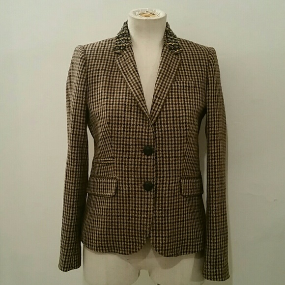 J Crew Black and Brown Houndstooth Blazer