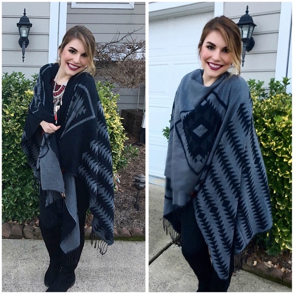 Amazing Reversible warm fringe cape! - Picture 2 of 3