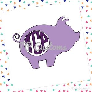 Cute piggy monogram decal, yeti, RTIC, car