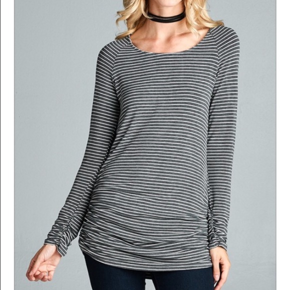 💥1 SMALL LEFT💥 Grey Striped Tunic w/Elbow Patch - Picture 3 of 3