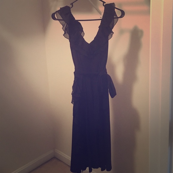 Black chiffon/polyester cocktail dress