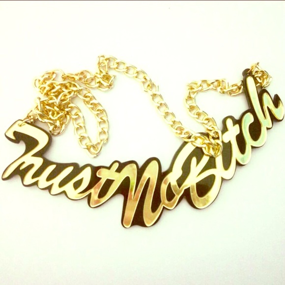 Statement Necklace Trust No Bitch Black Gold chain