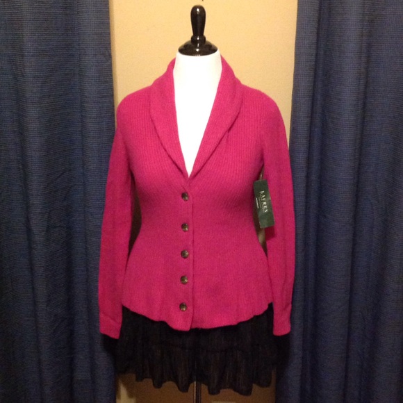Lauren Ralph Lauren Peplum Cowl Cardigan Sweater - Picture 1 of 4