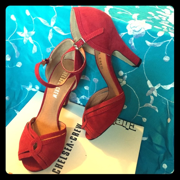 Chelsea Crew ----- Red Lillian Peep Toe Pumps