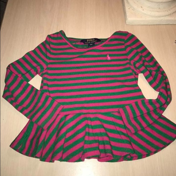 Green Pink Striped Peplum Soft Top Ralph Lauren 💕