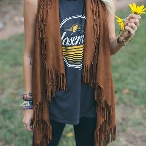 Faux suede fringe vest