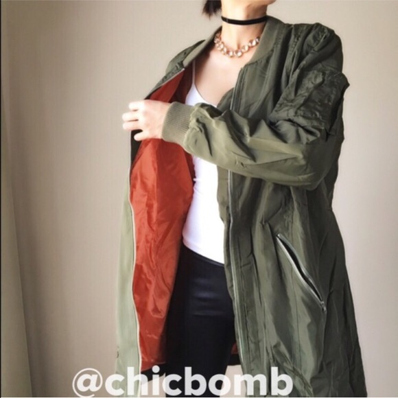 ✳️Long Olive bomber jacket. Well made fully lined - Picture 2 of 4