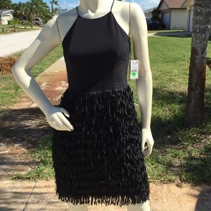 Aidan Mattox Tiered Fringe Halter Cocktail Dress