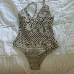 Tan crochet monokini