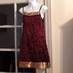 Aeropostale burgundy satin dress gold trim