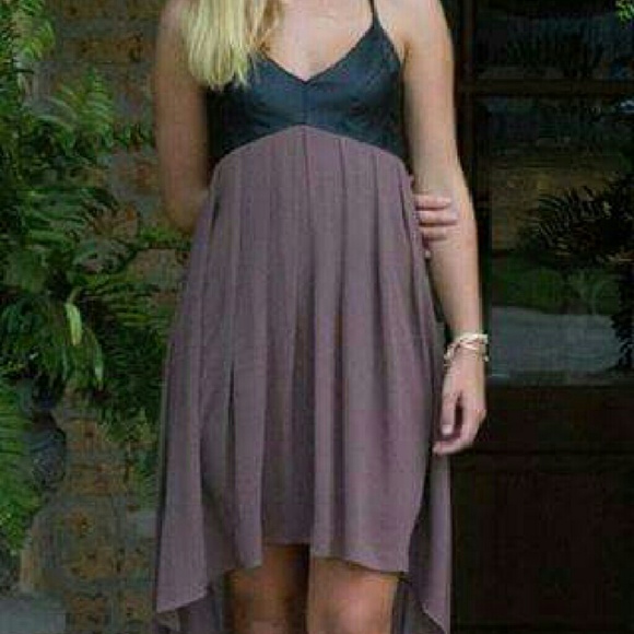 **NWT** Taupe & Leather Hi/Low Dress