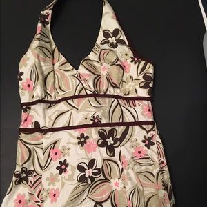 Brown, cream and pink dress with halter top