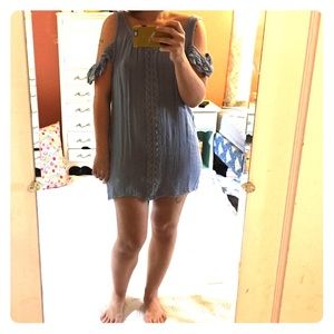 Jen's pirate booty cold shoulder, blue mini dress