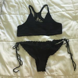 2 piece black crochet bikini