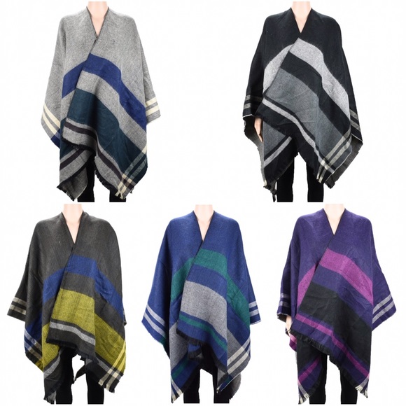 Sweaters | Light Grey Oversized Checked Cashmere Ruana Poncho | Poshmark