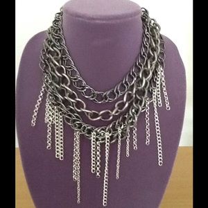 Gun metal and silver tone statement necklace