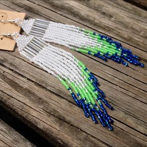 Seahawks Inspired Neon Green & Blue Bead Earrings