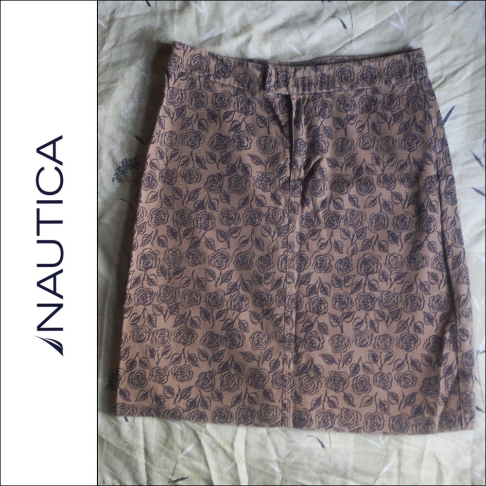 Nautica Camel Brown Floral A-Line Skirt