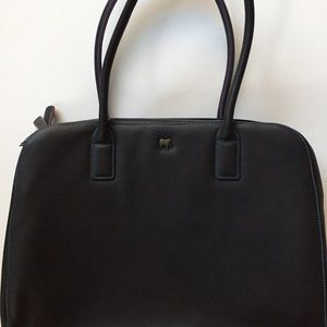 Black real leather work tote