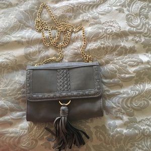 Grey cross body with gold chain strap
