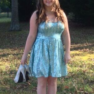 Size 11-12 full sequin aqua homecoming dress.