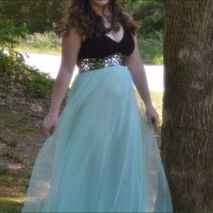 Aqua and Black long prom dress
