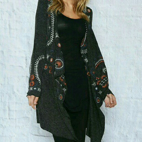 Charcoal Floral Embroidered Cardigan in large
