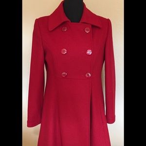 Beautiful red wool double breasted A-line coat