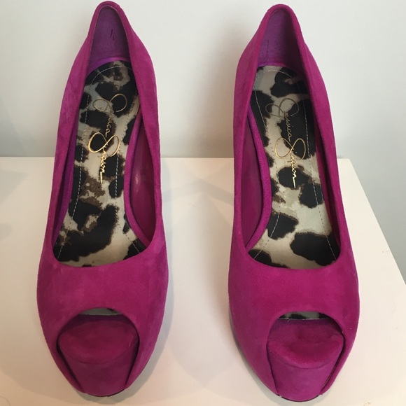 Jessica Simpson Pink suede peep toe heels