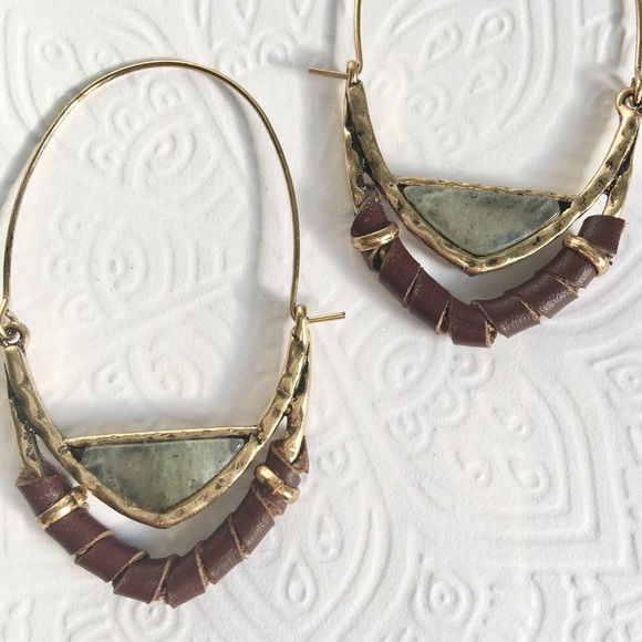 Leather Wrap & Natural Stone Hoops - Picture 2 of 4