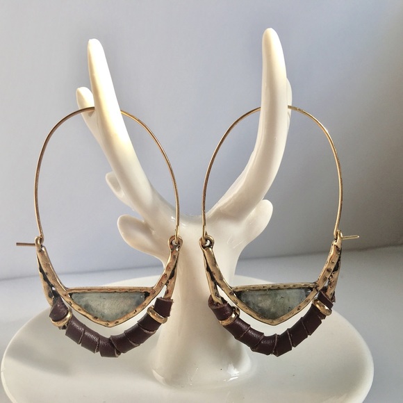 Leather Wrap & Natural Stone Hoops - Picture 3 of 4