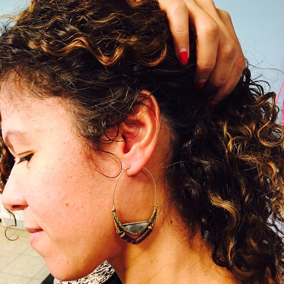 Leather Wrap & Natural Stone Hoops - Picture 4 of 4