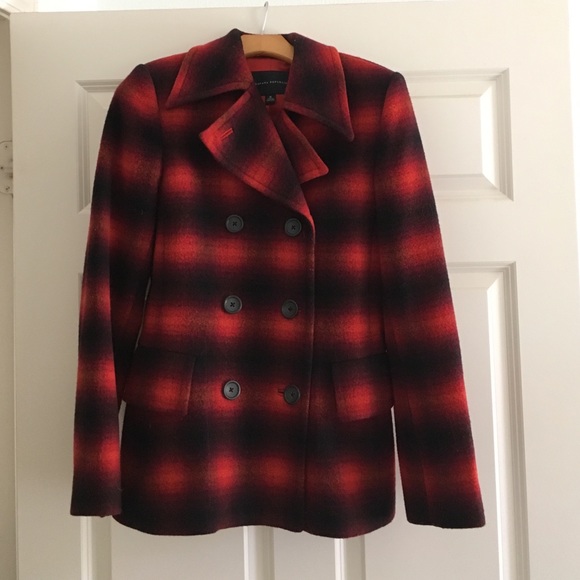 Banana Republic Wool Buffalo Plaid Winter Pea Coat
