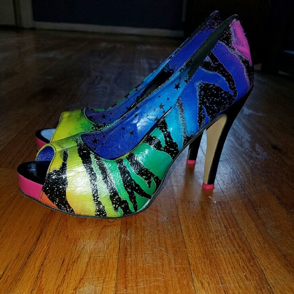 Iron Fist Rainbow Zebra peep toe heels size 9