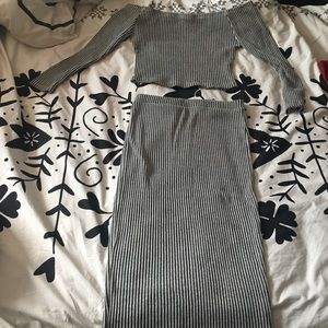 Grey Ribbed Knit Two Piece