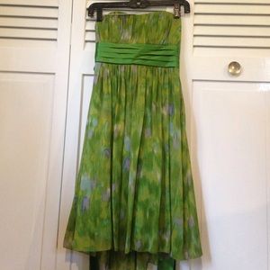 Green silk strapless dress