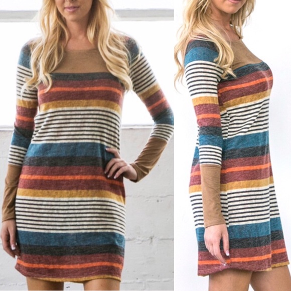 🆕THALIA multicolor striped dress w/ suede - CAMEL - Picture 4 of 4