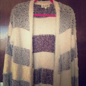 White & Maroon Stripped Fluffy Sweater