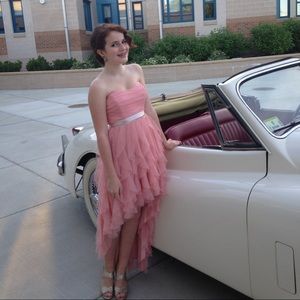 Sparkly light pink high-low prom dress