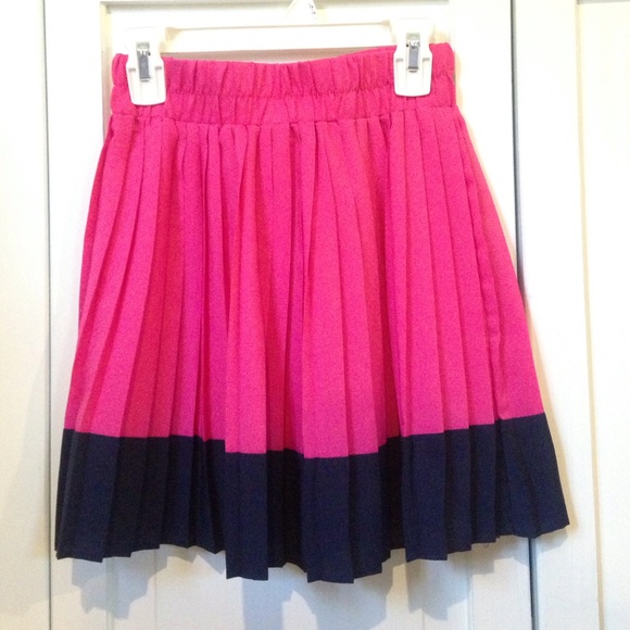 Pink and navy pleated skirt