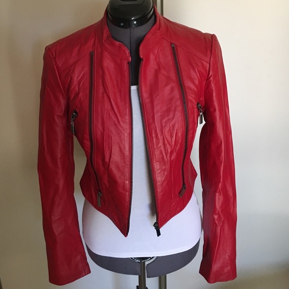 bebe red leather jacket