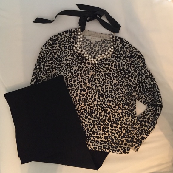 Ann Taylor Loft Black & White Print Cardigan