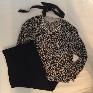 Ann Taylor Loft Black & White Print Cardigan